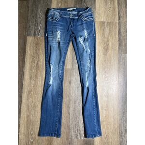XXI Forever 21 Skinny Jeans Womens 26 Blue Good Distressed Low Rise Y2K Contrast